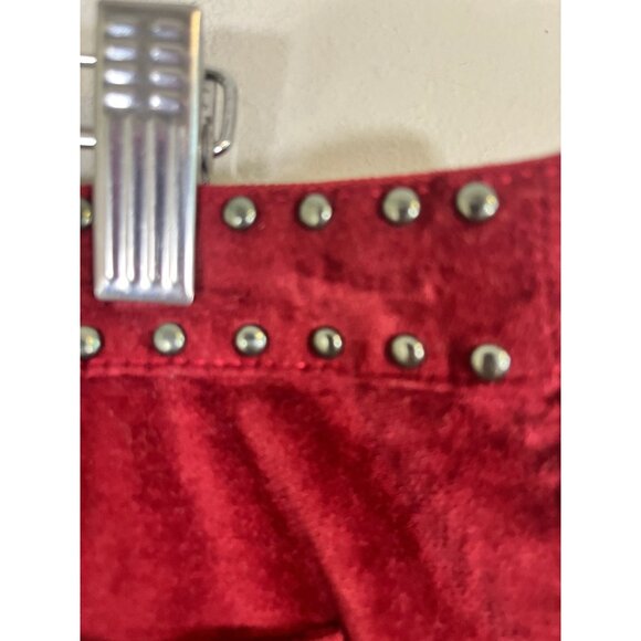 Retro Studded Velvet Mini Skirt 14 Burgundy Y2K Chic Grunge Punk Skater Festive - Picture 3 of 10